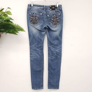 Miss Me Leather & Bling Fleur-de-lis Jeans
